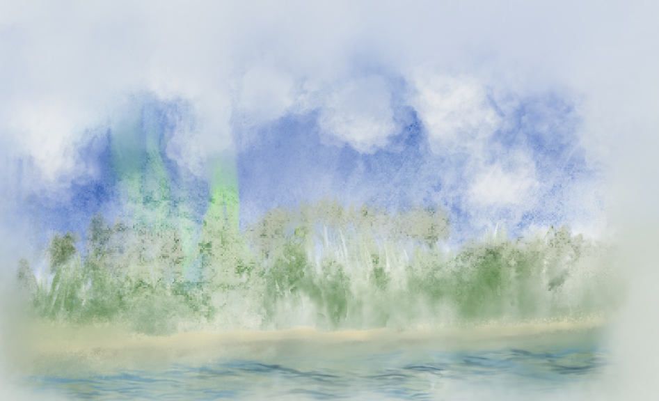 A dream of birch trees near water.